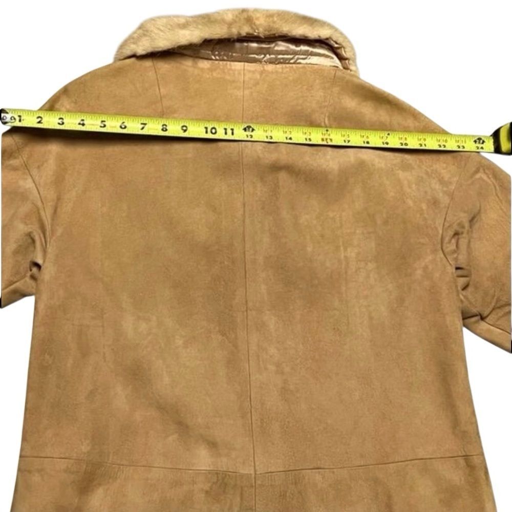 Vtg 50s Suede Leather Jacket Mink Fur Collar Cream 3/4 Sleeve Field Coat L - Picture 12 of 16